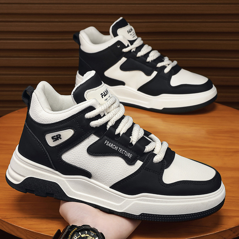 Badminton Shoes - 2026年デザインのメンズハイカットスニーカー。韓国風のプラットフォーム、カジュアルでアウトドアにも適したテニスシューズ。軽量でスケートボードにも使える。